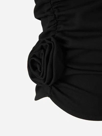 Magda Butrym Rose-embellished One-shoulder Top In Black