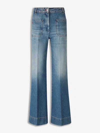 Victoria Beckham Wide-leg Jeans With Contrast Stitching And Pockets In Blue