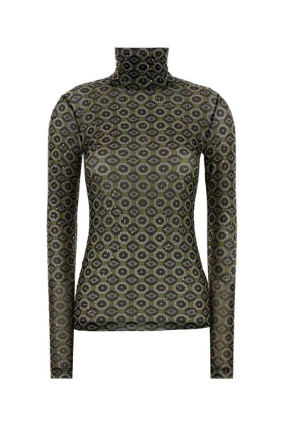 Dries Van Noten Printed Stretch Tulle Hoyser T-shirt In Green
