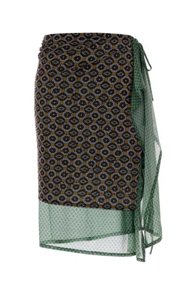 Dries Van Noten Women Printed Stretch Nylon Omili Skirt In Green