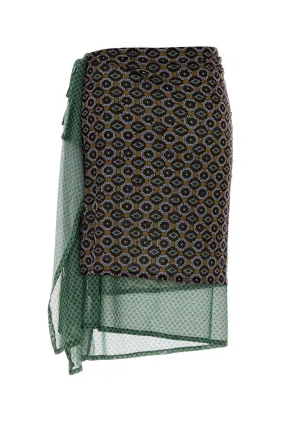 Dries Van Noten Women Printed Stretch Nylon Omili Skirt In Green