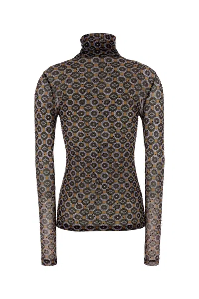 Dries Van Noten Printed Stretch Tulle Hoyser T-shirt In Brown