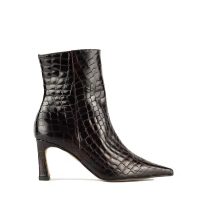 Angel Alarcon Dark Brown Crocodile Print Leather Ankle Boot In Brown