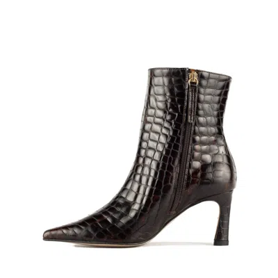 Angel Alarcon Dark Brown Crocodile Print Leather Ankle Boot In Brown