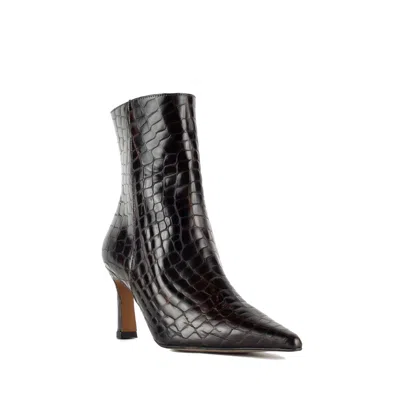 Angel Alarcon Dark Brown Crocodile Print Leather Ankle Boot In Brown