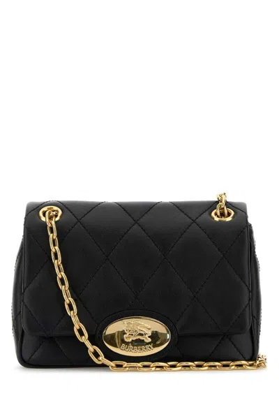 Burberry Black Quilted Crossbody Bag With Ekd Plaque On The Front And Chain-link Shoulder Strap In Leather Wo In Black