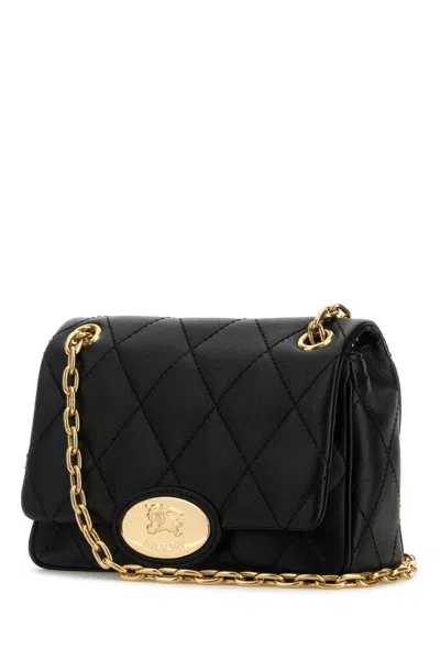 Burberry Black Quilted Crossbody Bag With Ekd Plaque On The Front And Chain-link Shoulder Strap In Leather Wo In Black