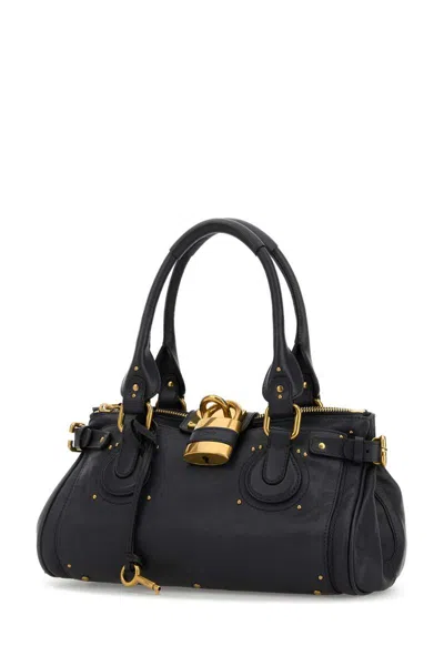 Chloé Paddington Black Shoulder Bag With Oversized Padlock And C-shaped Buckles In Grainy Leather Woman In Black
