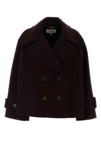 Chloé Double-breasted Short Coat Coats And Trench Coats Bordeaux In Black
