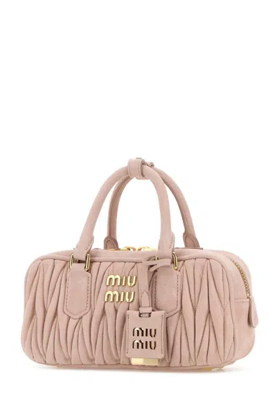 Miu Miu Pastel Pink Suede Arcadie Handbag In Pink