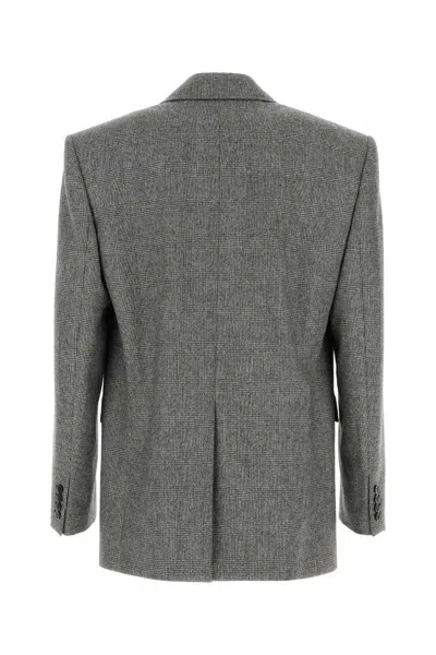 Saint Laurent Embroidered Wool Blazer In Gray