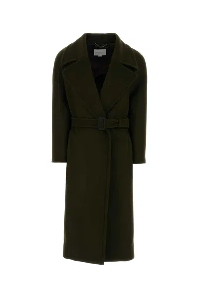 Stella Mccartney Bottle Green Wool Coat In Brown