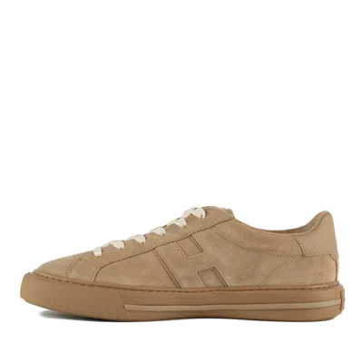 Hogan Suede Round Toe Rubber Sole Sneakers In Brown
