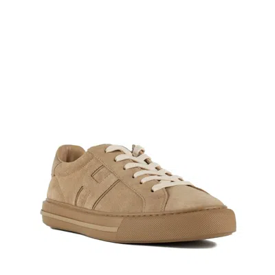 Hogan Suede Round Toe Rubber Sole Sneakers In Brown