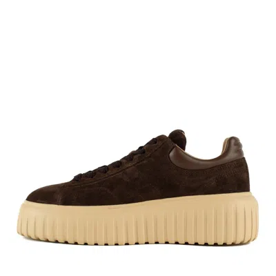 Hogan Leather Lace-up Sneakers Platform Sole In Brown
