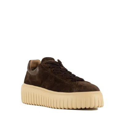 Hogan Leather Lace-up Sneakers Platform Sole In Brown