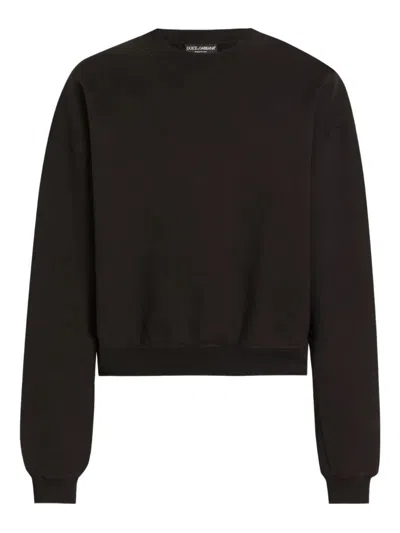Dolce & Gabbana Cropped Oversized Long Sleeve Sweatshirt In Black