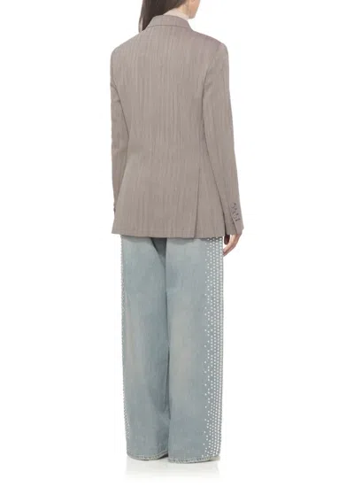 Golden Goose Light Brown Double-breasted Jacket In Chevron Wool Blend In Brown