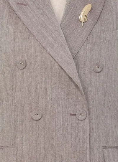 Golden Goose Light Brown Double-breasted Jacket In Chevron Wool Blend In Brown