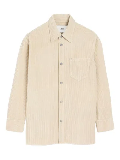 Ami Alexandre Mattiussi White Cotton Corduroy Side Slit Overshirt White In Neutral