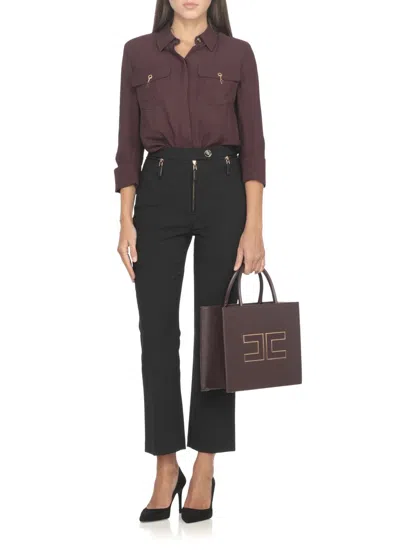 Elisabetta Franchi Bordeaux Structured Shoulder Bag In Brown