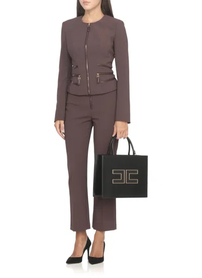 Elisabetta Franchi Rectangular Structured Shoulder Bag In Black