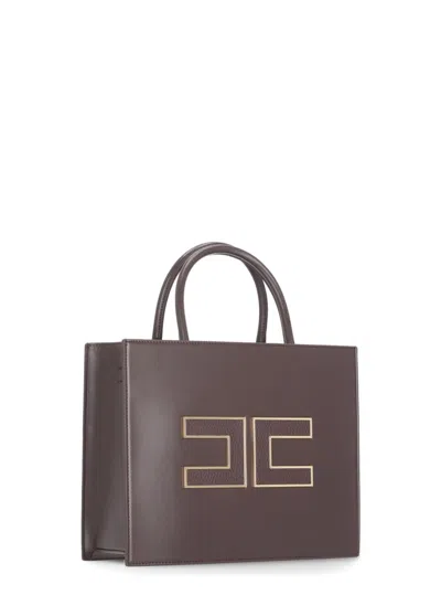 Elisabetta Franchi Bordeaux Structured Shoulder Bag In Brown