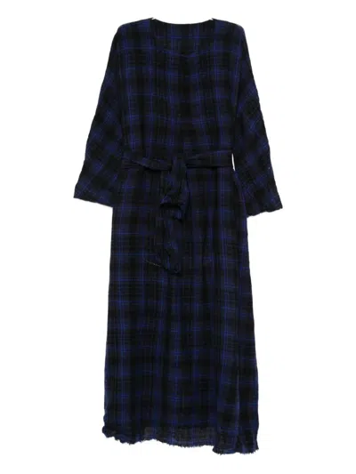 Daniela Gregis Midi Dress With Checked Pattern And Belted Waist In Blue