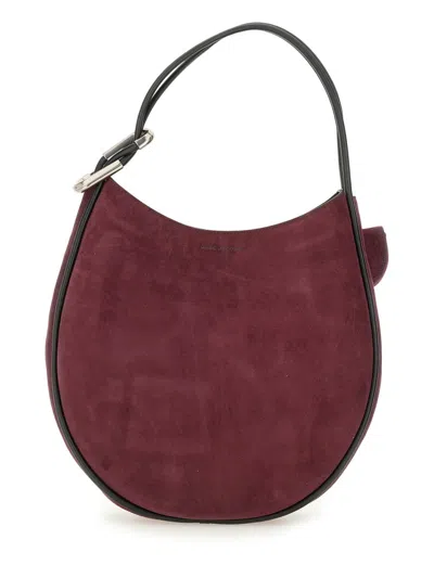 Marc Jacobs Curved Suede Shoulder Bag With Metal Hardware In Purple