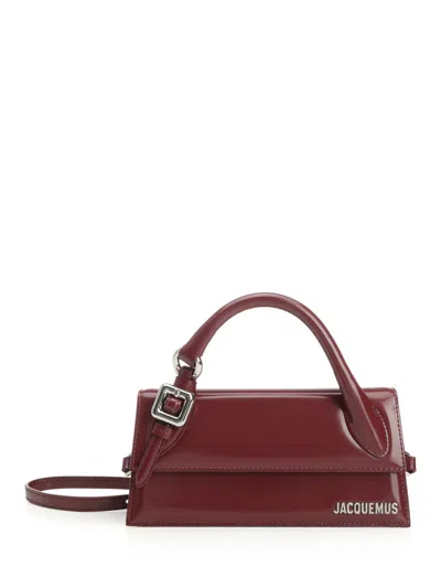 Jacquemus Burgundy Brusched Leather Le Chiquito Long Boucle Handbag In Burgundy