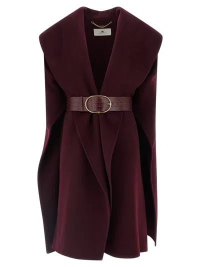 Elisabetta Franchi Double Wool Cape Capes Bordeaux In Burgundy