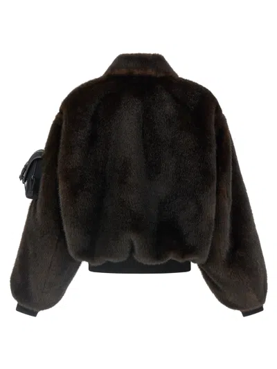 Coperni High-collar Brown Synthetic Fur Bomber Jacket In Multi