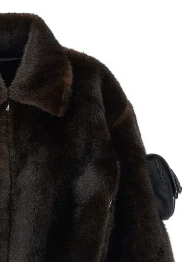 Coperni High-collar Brown Synthetic Fur Bomber Jacket In Multi