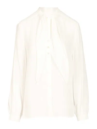 Tory Burch Georgette Bow Blouse Shirts White In Neutral