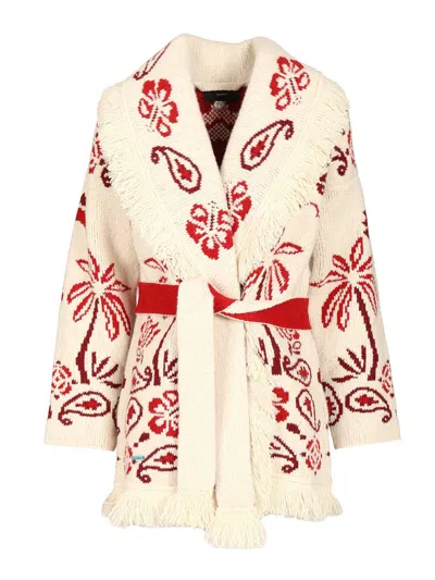 Alanui Embroidered Wool Blend Glimpse Of Eden Cardigan In Neutral