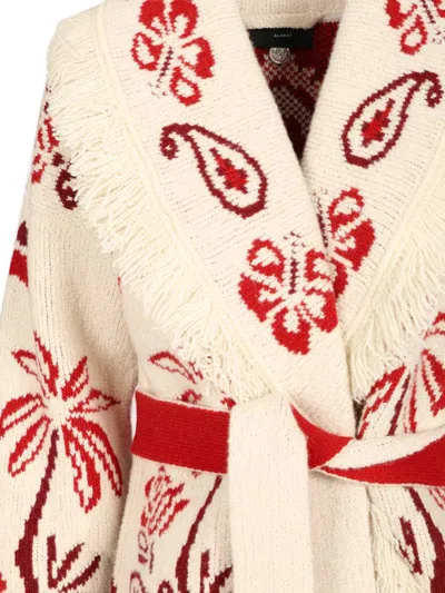 Alanui Embroidered Wool Blend Glimpse Of Eden Cardigan In Neutral