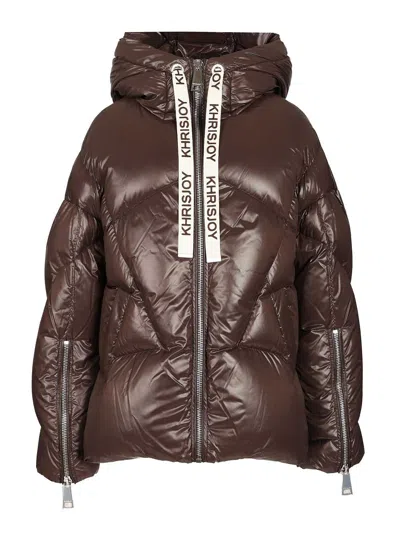 Khrisjoy Iconic Milano Puffer In Shiny Nylon Coats Brown In Brown