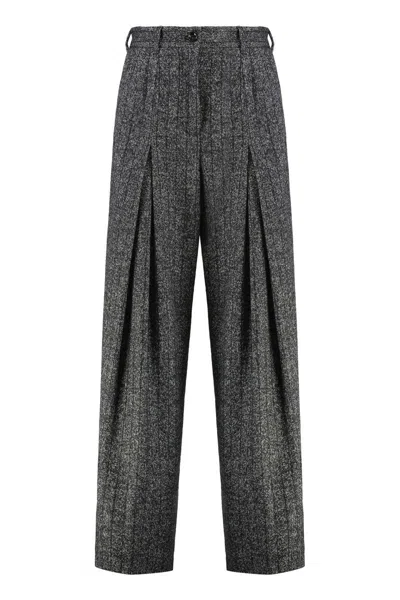 Dolce & Gabbana Striped Wool Pants In Gray