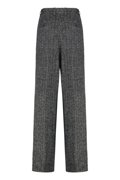 Dolce & Gabbana Striped Wool Pants In Gray