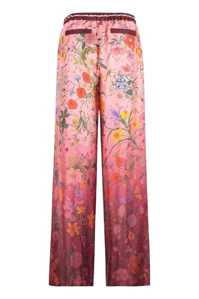 Gucci Floral Print Trousers With Drawstring In Pink