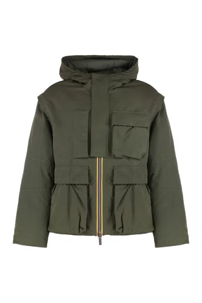 K-way Short Parka Guillermo With Hood In Green