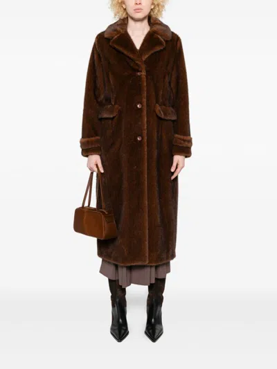 Herno Button-fastening Faux-fur Coat In Brown