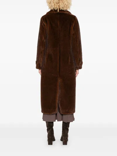 Herno Button-fastening Faux-fur Coat In Brown