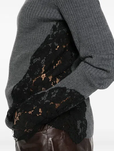 Pinko Samoa Lace-insert Ribbed Sweater In Gray