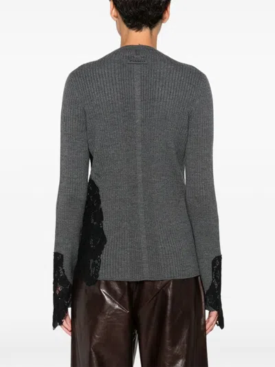 Pinko Samoa Lace-insert Ribbed Sweater In Gray