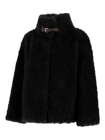 Herno Cape In Curly Alternative Fur In Black