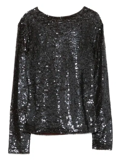 P.a.r.o.s.h Long Sleeve Round Neck Sequin Top In Black