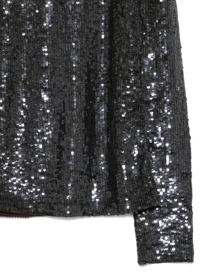 P.a.r.o.s.h Long Sleeve Round Neck Sequin Top In Black