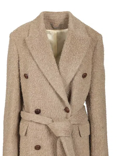 Golden Goose Journey Double Breasted Coat In Neutral