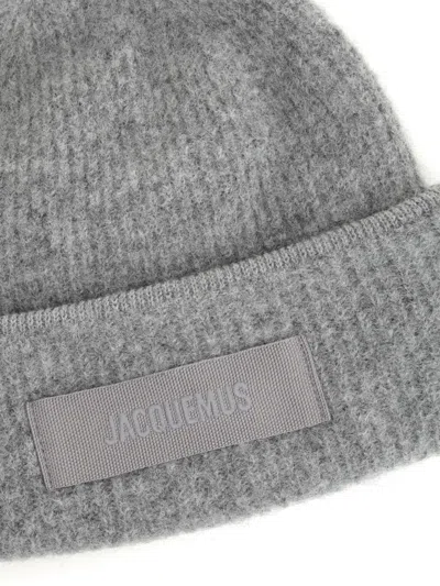 Jacquemus Grey Ribbed Wool-blend Beanie Women In Gray